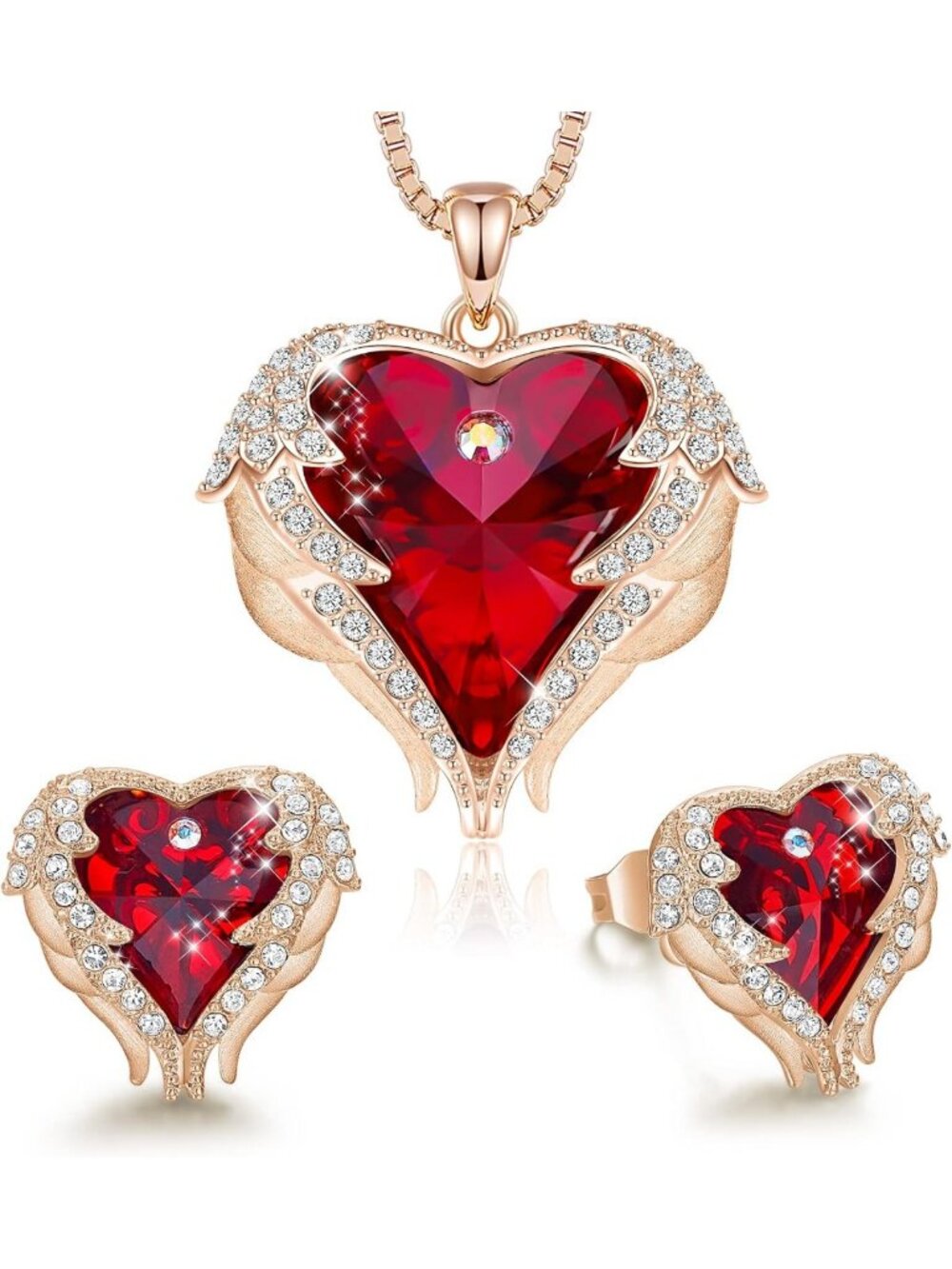 Elegant Heart Pendant Necklace & Earrings Set - Perfect Jewelry Gift for Women